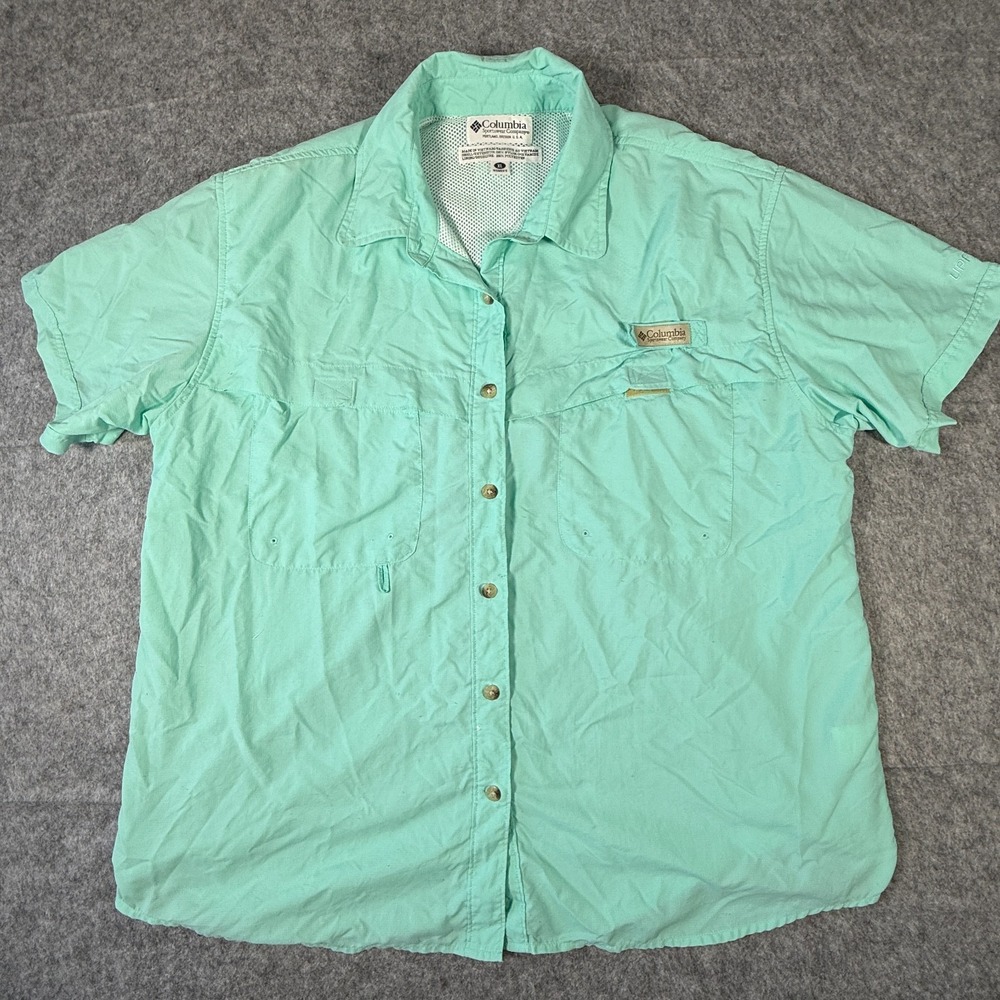 Vintage Columbia Womens XL Shirt Button Front Short Sleeve Vented UPF 30